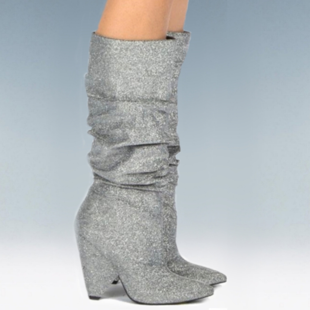 I β€οΈ glitter silver slouch boots 7